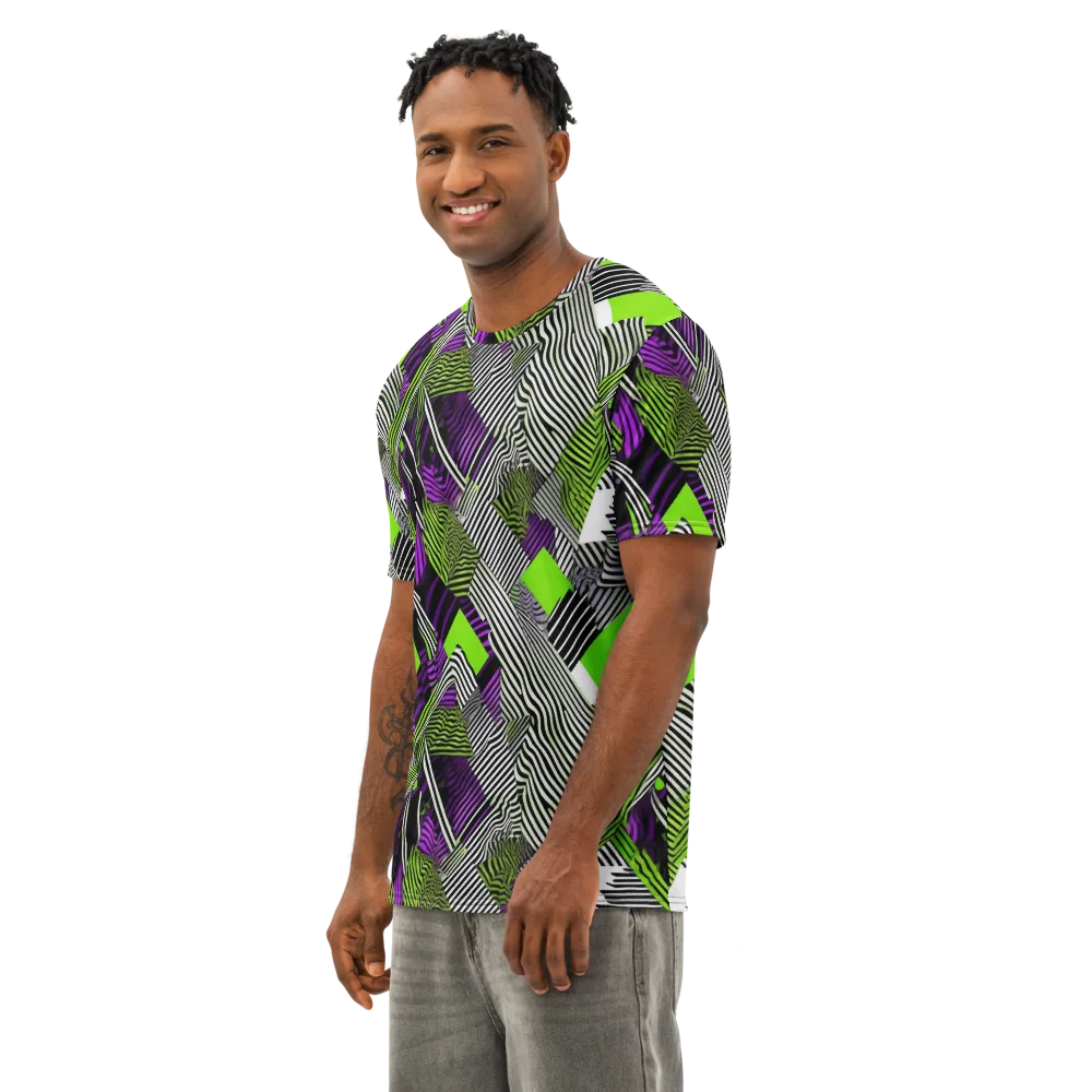 Neon Zebra Logic on Men's Cotton Crew Neck T-Shirt — Left Front