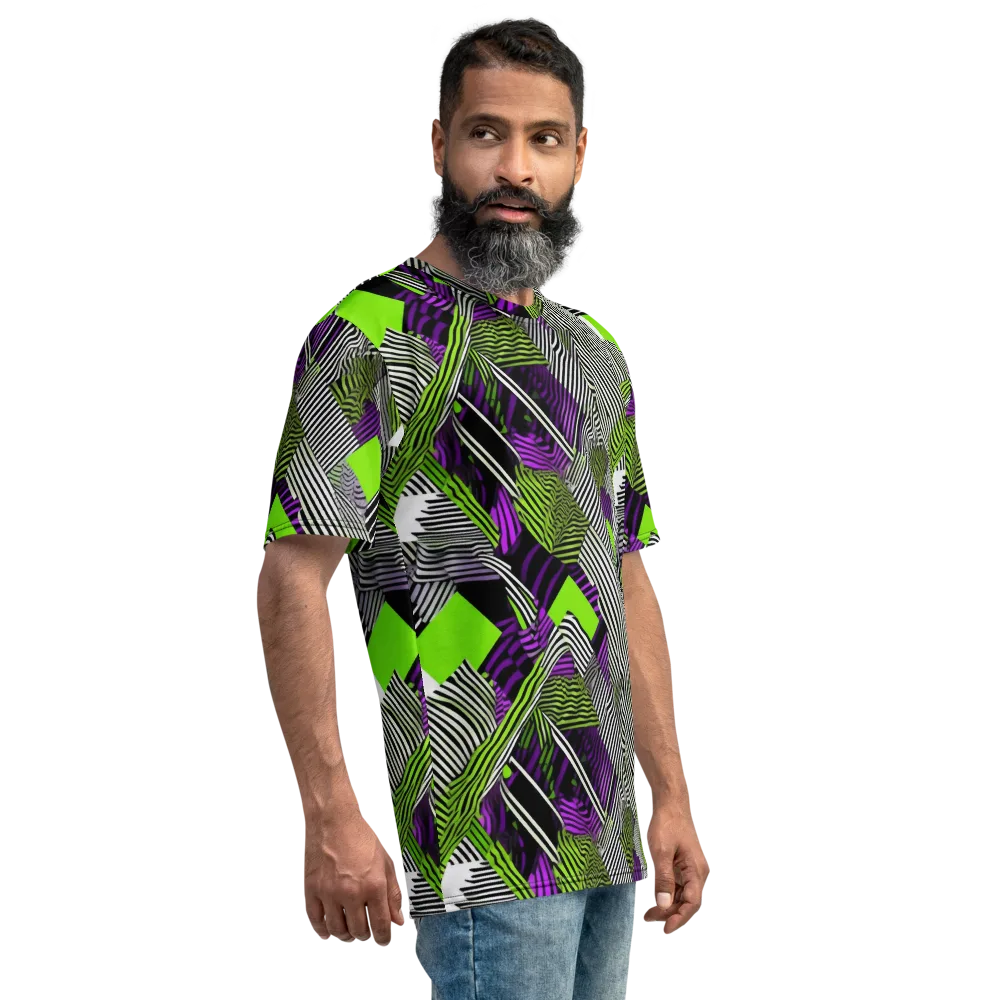 Neon Zebra Logic on Men's Crew Neck T-Shirt — Right