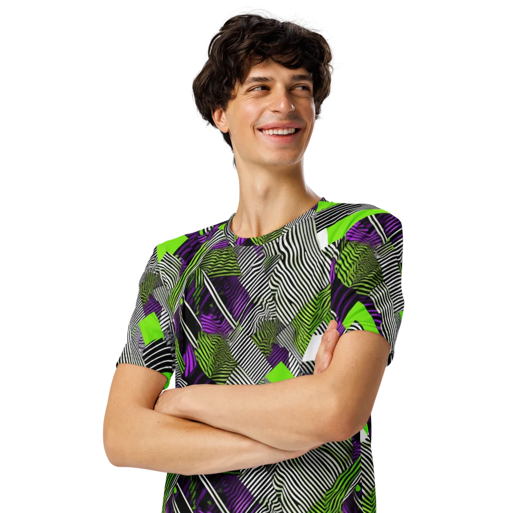Neon Zebra Logic on Men's Crew Neck T-Shirt — Left Front