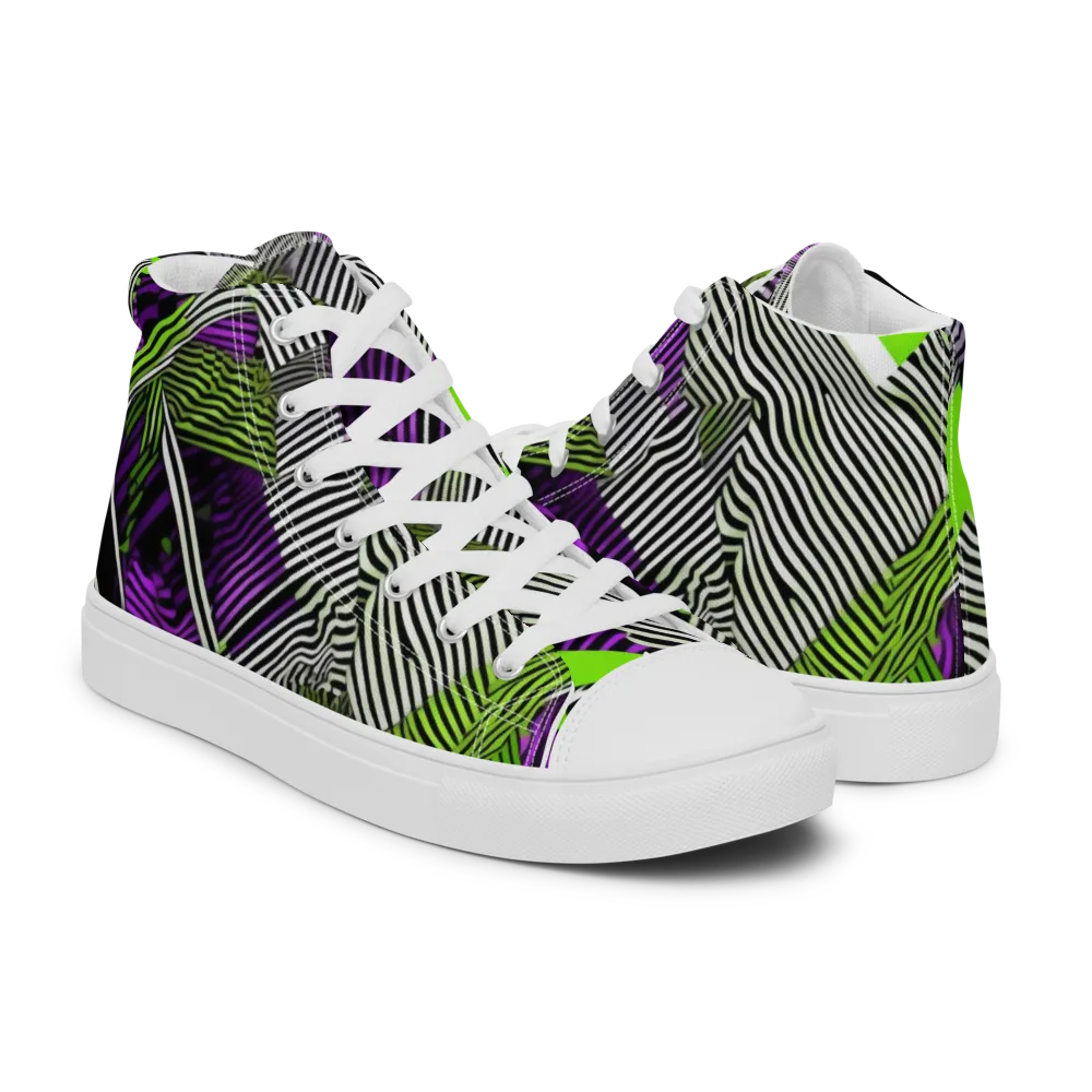 Neon Zebra Logic on Men's High Top Canvas Shoes — Right