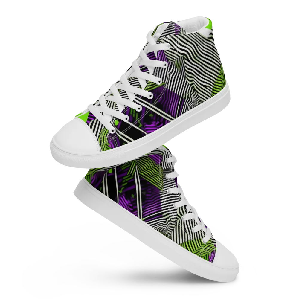 Neon Zebra Logic on Men's High Top Canvas Shoes — Front