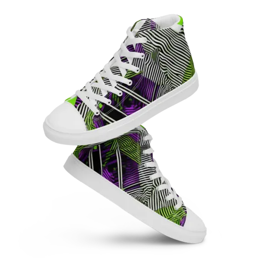 Neon Zebra Logic on a Men's High Top Canvas Shoes