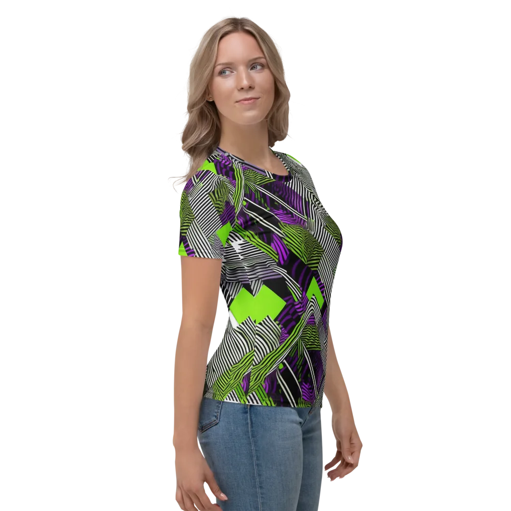 Neon Zebra Logic on Women's Crew Neck T-Shirt — Right