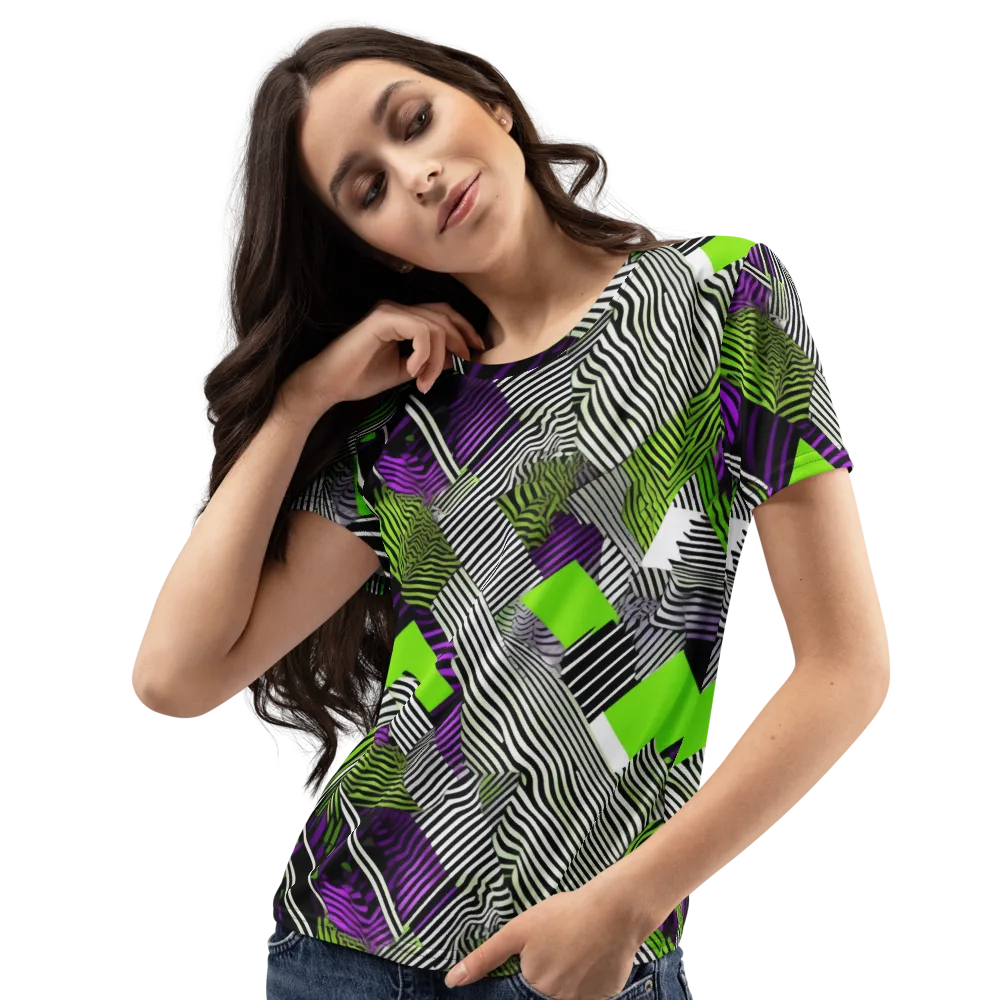 Neon Zebra Logic on Women's Crew Neck T-Shirt — Left Front
