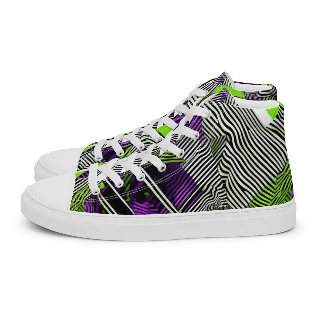 Neon Zebra Logic on Women's High Top Canvas Shoes — Left