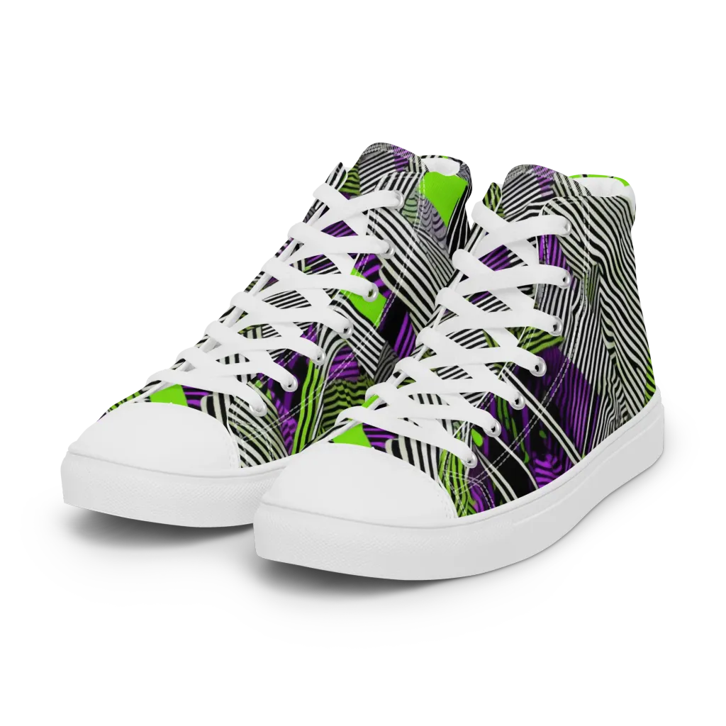 Neon Zebra Logic on Women's High Top Canvas Shoes — Left Front