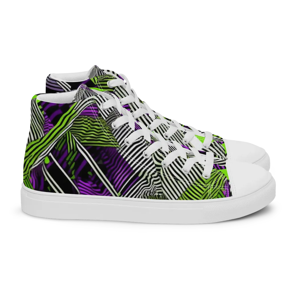 Neon Zebra Logic on Women's High Top Canvas Shoes — Right