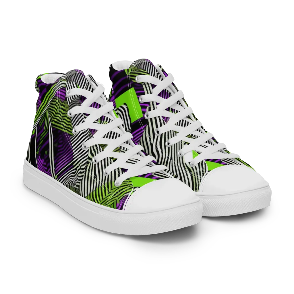 Neon Zebra Logic on Women's High Top Canvas Shoes — Right Front