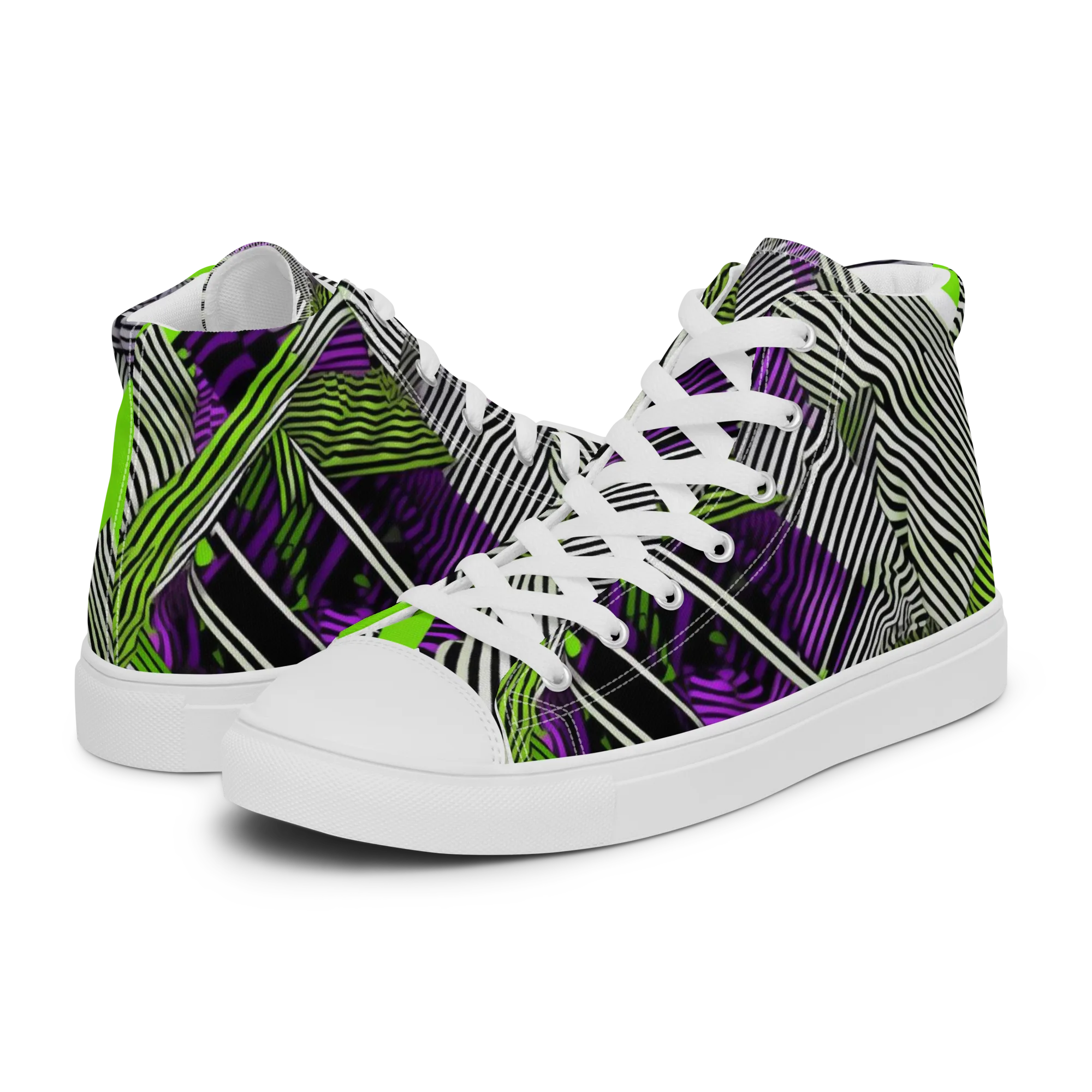 Neon Zebra Logic on Women's High Top Canvas Shoes — Left