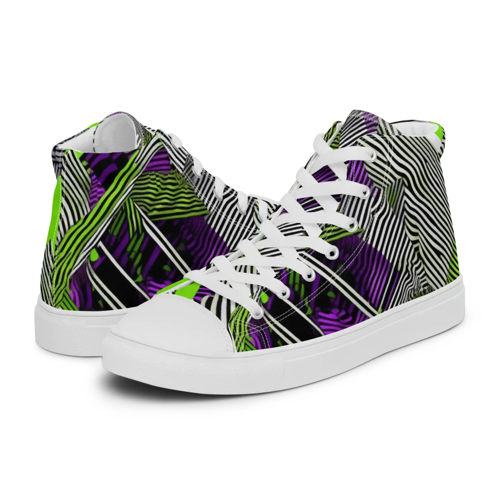 Neon Zebra Logic on Women's High Top Canvas Shoes — Left