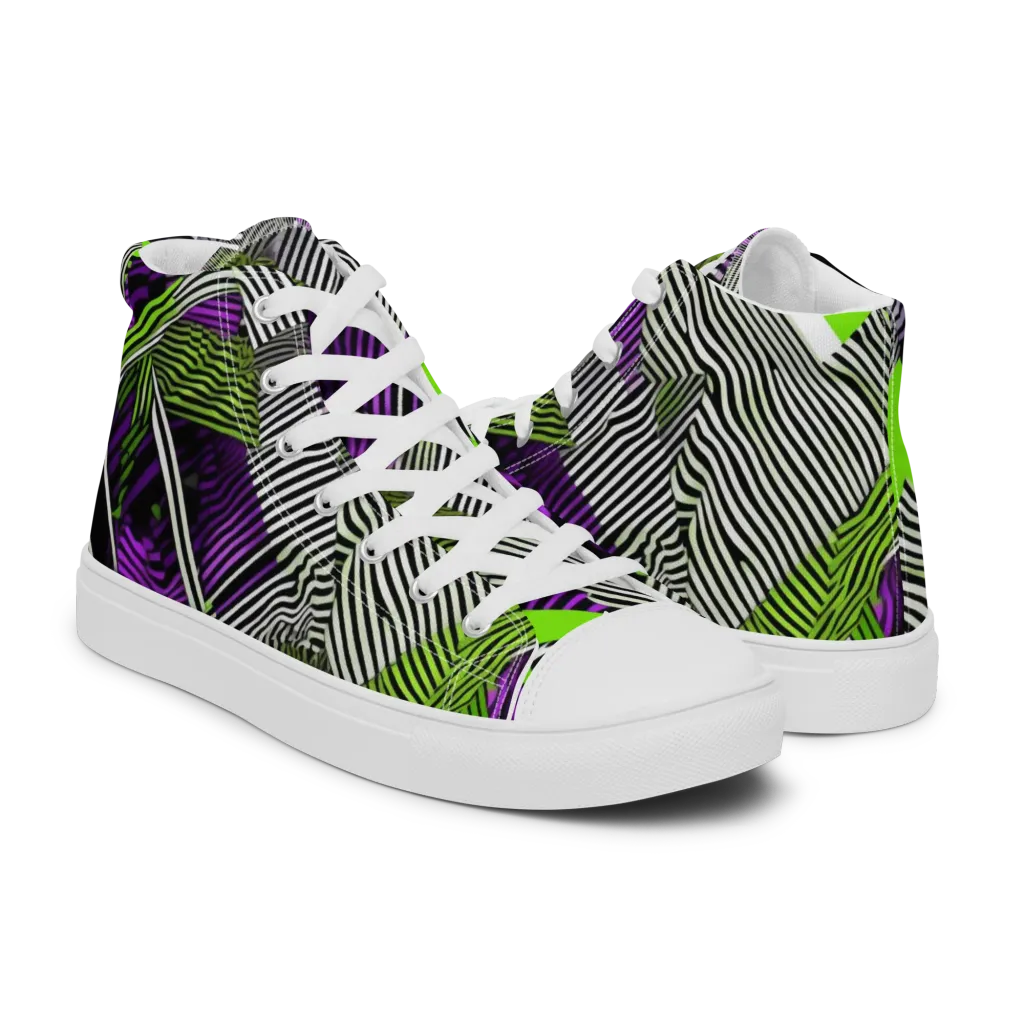 Neon Zebra Logic on Women's High Top Canvas Shoes — Right