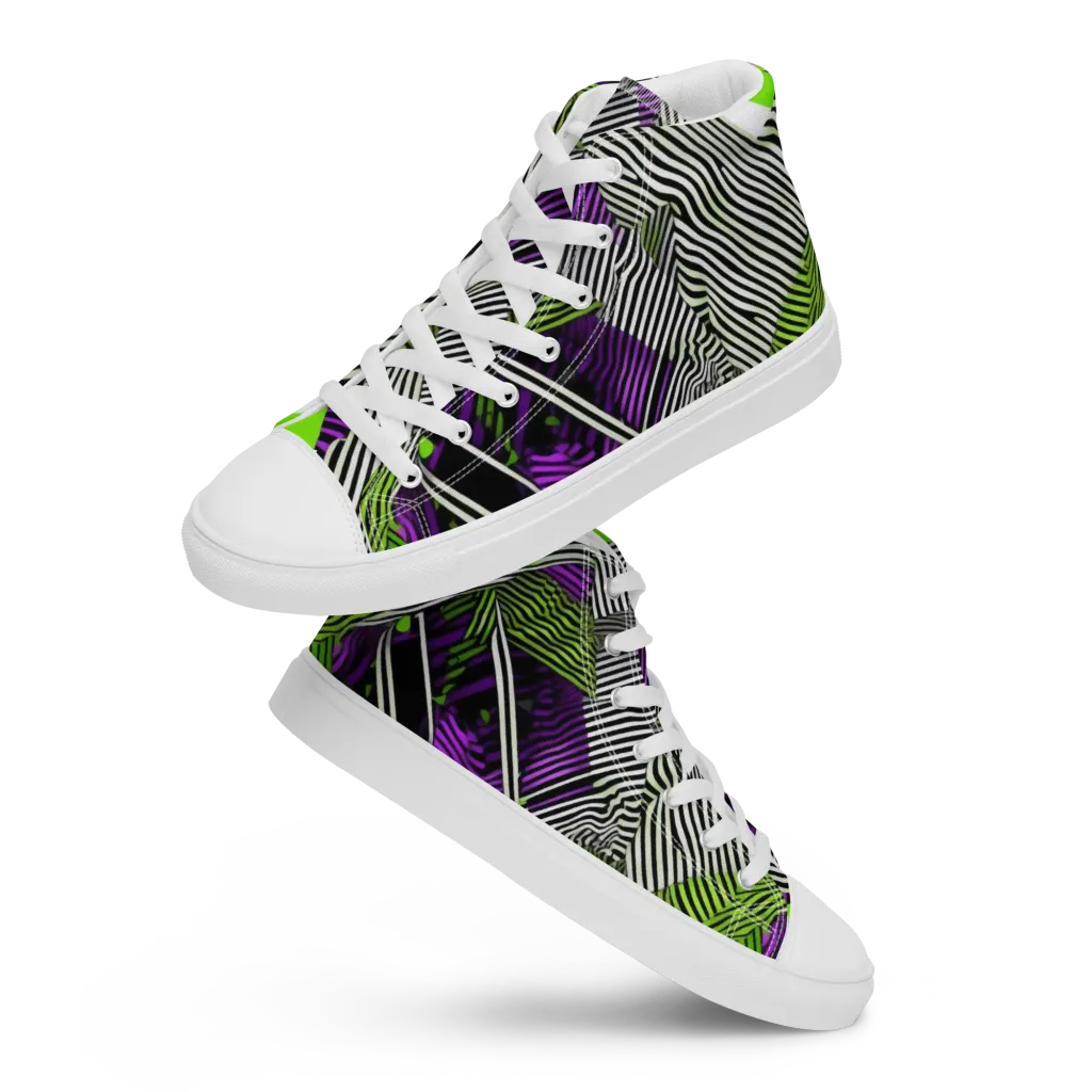 Neon Zebra Logic on Women's High Top Canvas Shoes — Front