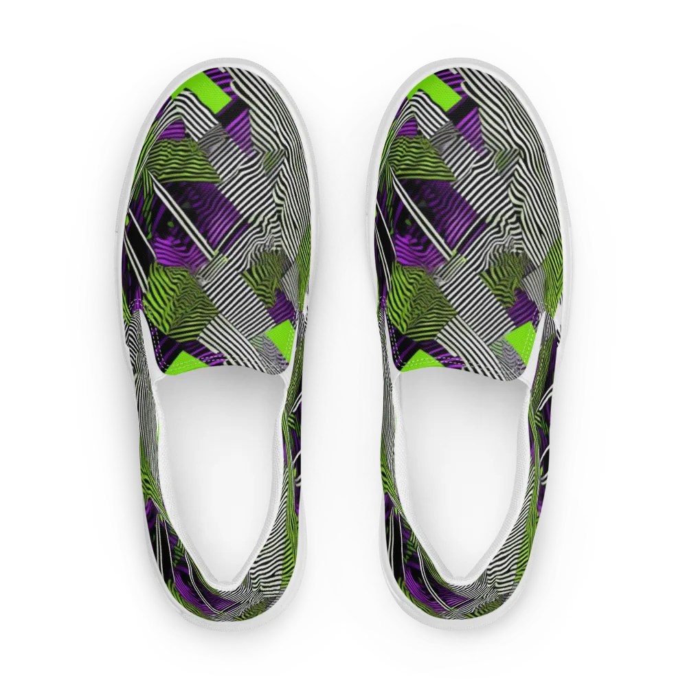Neon Zebra Logic on Men's Slip-On Canvas Shoes — Front