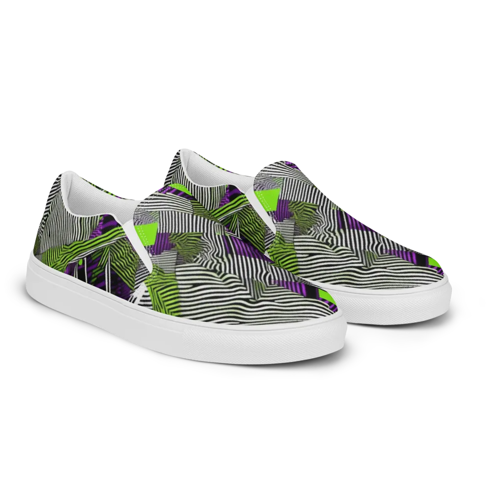 Neon Zebra Logic on Men's Slip-On Canvas Shoes — Right Front
