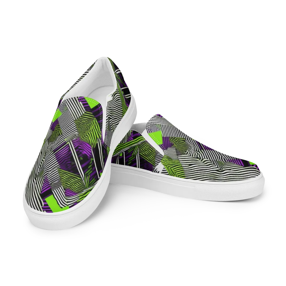 Neon Zebra Logic on Men's Slip-On Canvas Shoes — Left Front