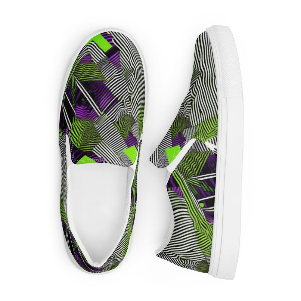 Neon Zebra Logic on Men's Slip-On Canvas Shoes — Front