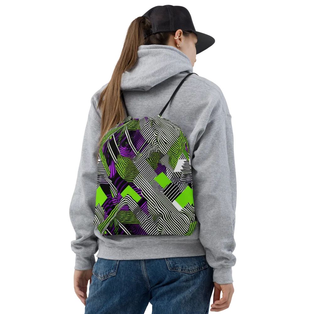 Neon Zebra Logic on Drawstring Bag — Front