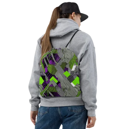 Neon Zebra Logic on a Drawstring Bag