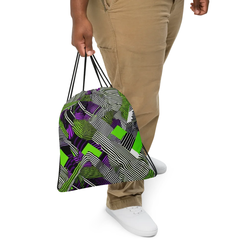 Neon Zebra Logic on Drawstring Bag — Front
