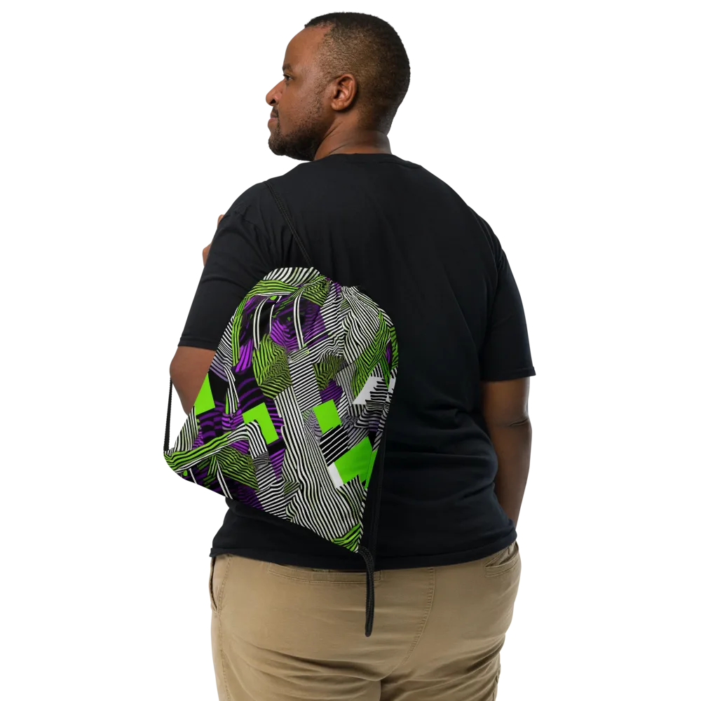 Neon Zebra Logic on Drawstring Bag — Front