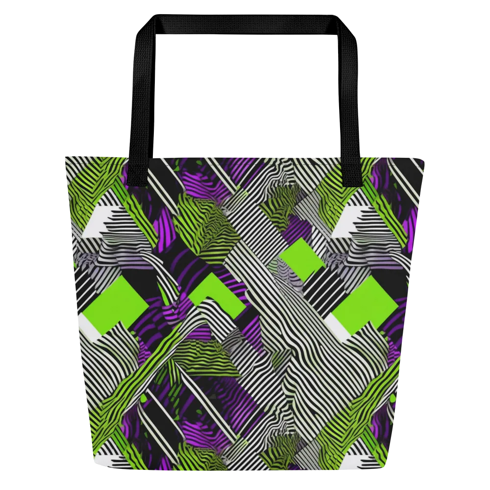 Neon Zebra Logic on Large Tote Bag W/ Pocket — Front