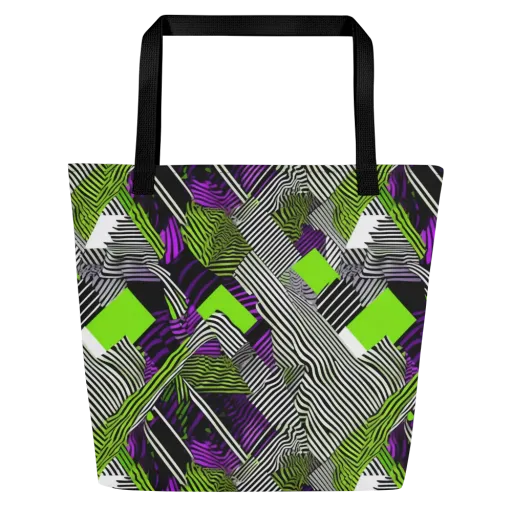 Neon Zebra Logic on a Large Tote Bag W/ Pocket