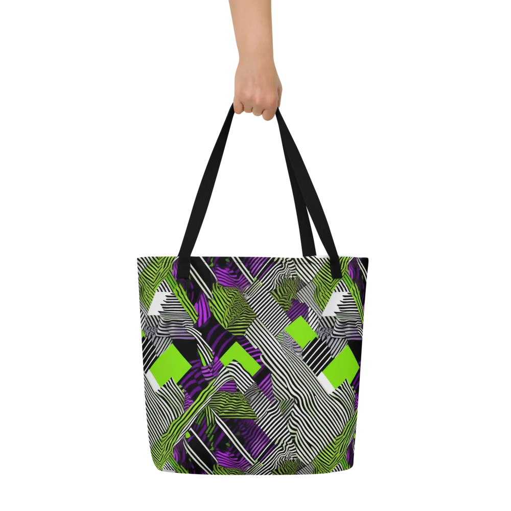Neon Zebra Logic on Large Tote Bag W/ Pocket — Front