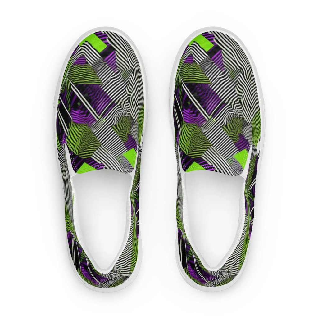 Neon Zebra Logic on Women's Slip-On Canvas Shoes — Front