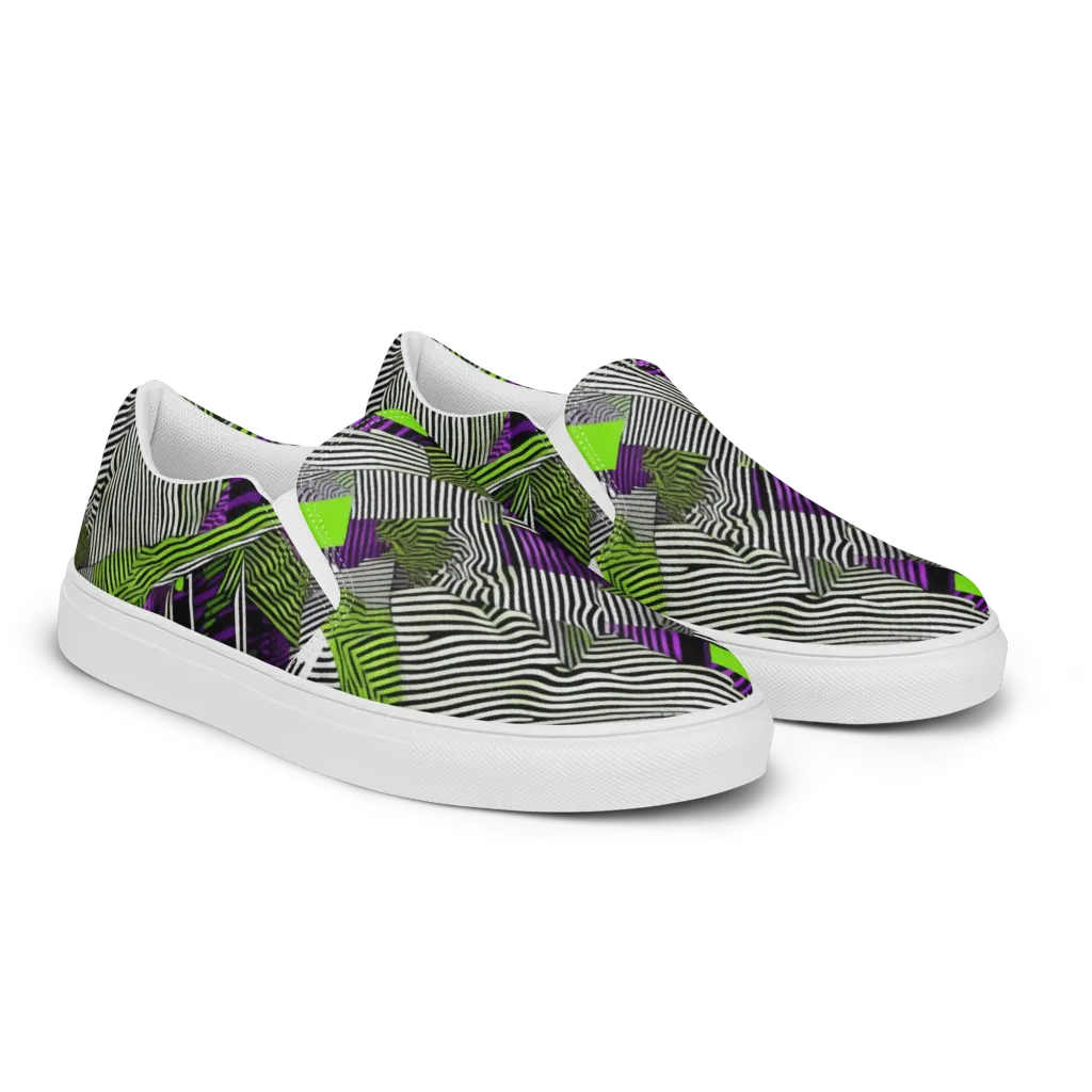 Neon Zebra Logic on Women's Slip-On Canvas Shoes — Right Front