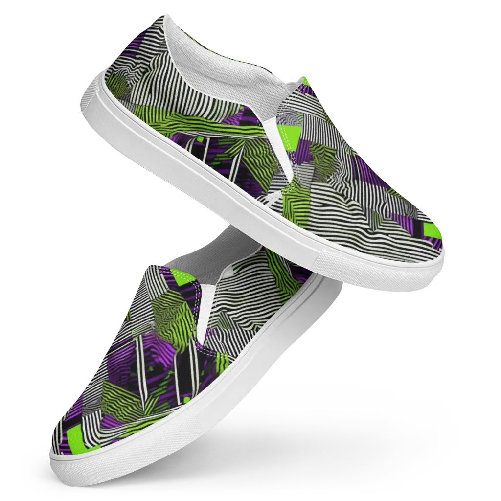 Neon Zebra Logic on Women's Slip-On Canvas Shoes — Front