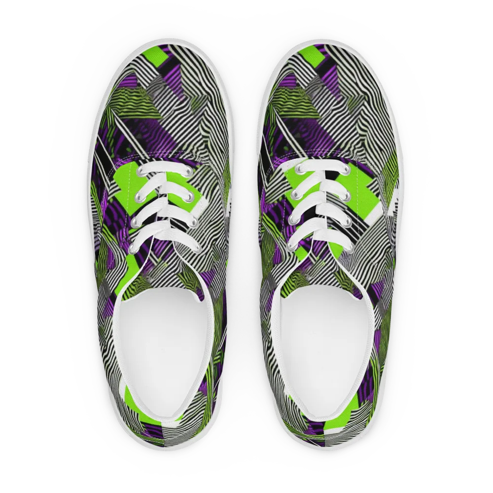 Neon Zebra Logic on Men's Lace-Up Canvas Shoes — Front