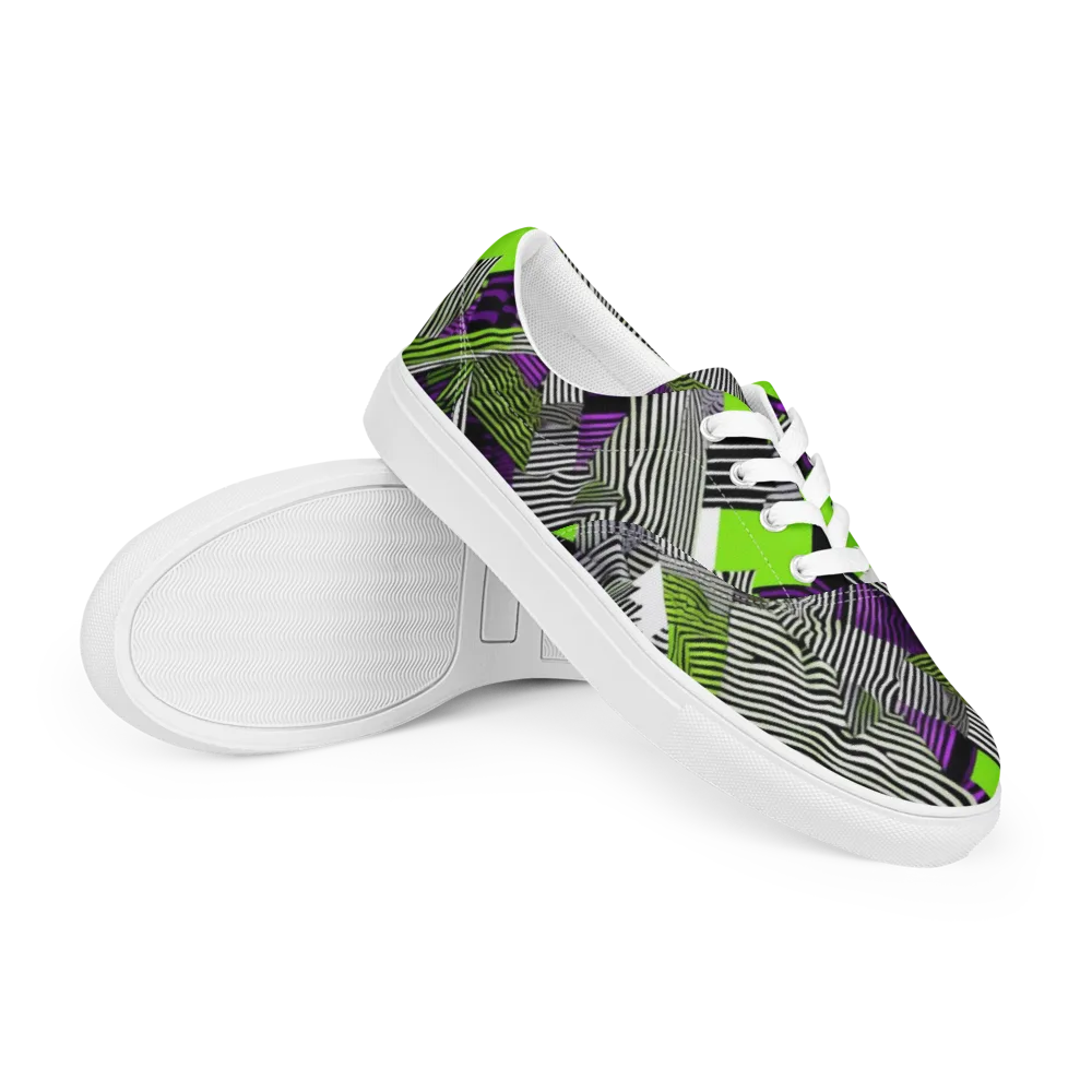 Neon Zebra Logic on Men's Lace-Up Canvas Shoes — Right Front