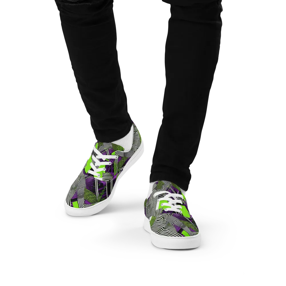 Neon Zebra Logic on Men's Lace-Up Canvas Shoes — Front