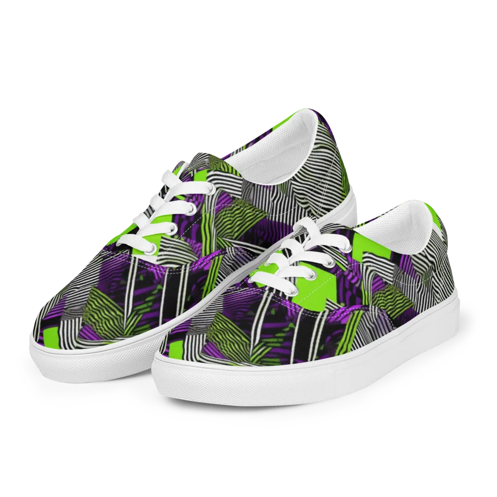 Neon Zebra Logic on Men's Lace-Up Canvas Shoes — Left Front