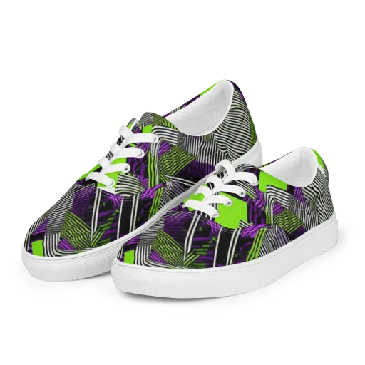 Neon Zebra Logic on a Men's Lace-Up Canvas Shoes