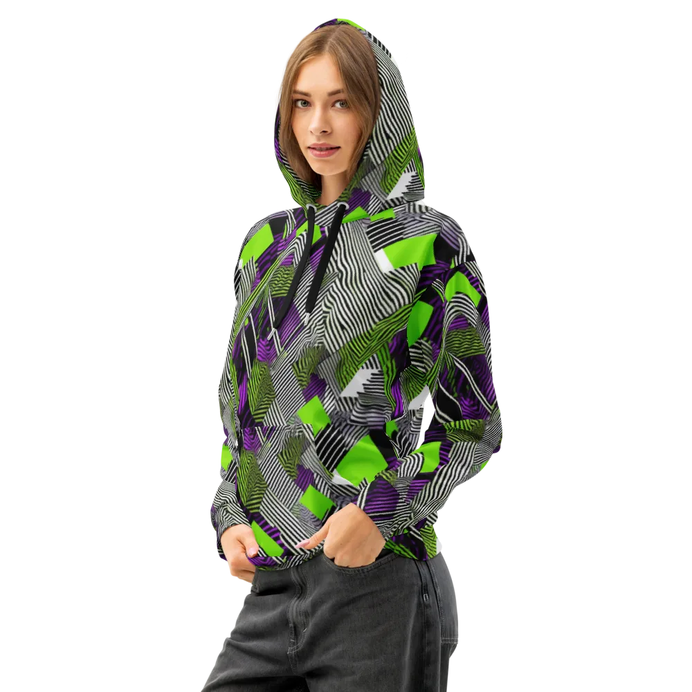 Neon Zebra Logic on Cotton Hoodie — Left Front