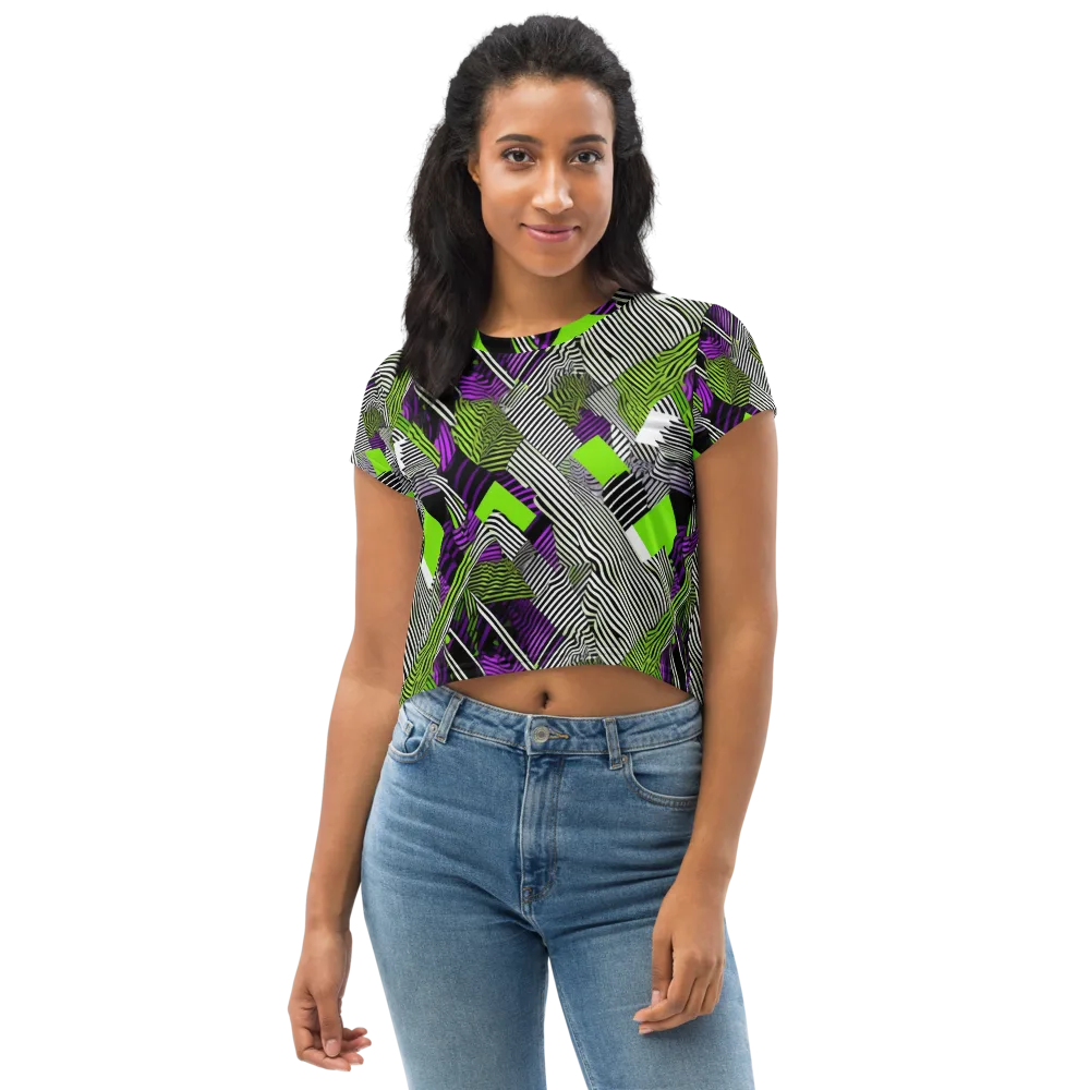 Neon Zebra Logic on Crop Tee — Front