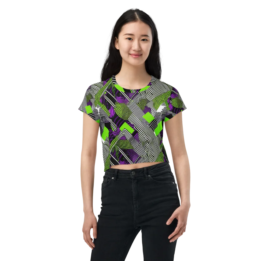 Neon Zebra Logic on Crop Tee — Front
