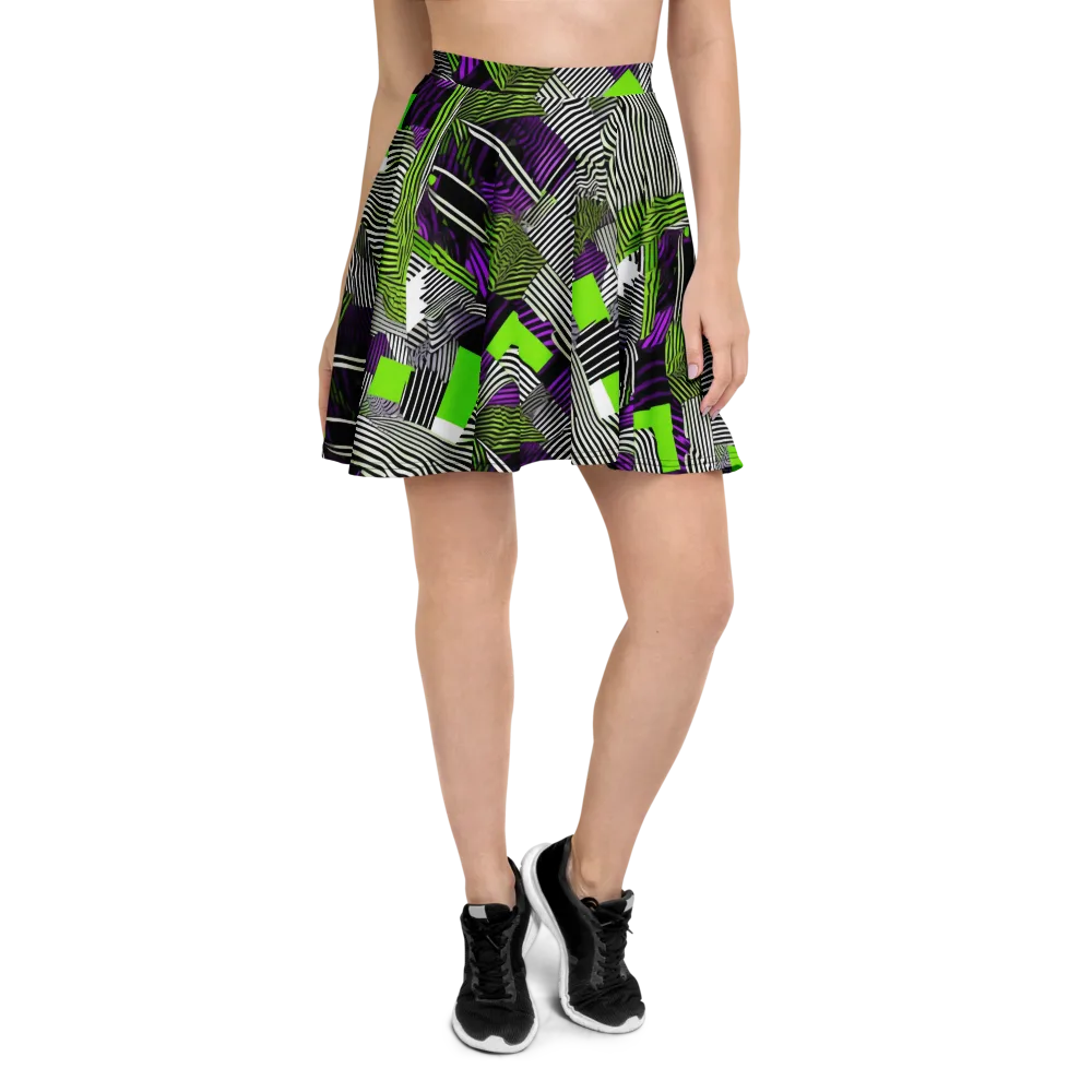 Neon Zebra Logic on Skater Skirt — Front