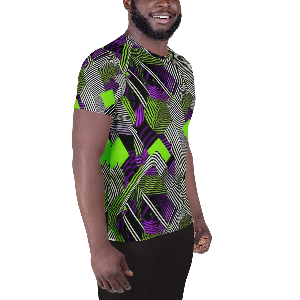 Neon Zebra Logic on Men's Athletic T-Shirt — Right