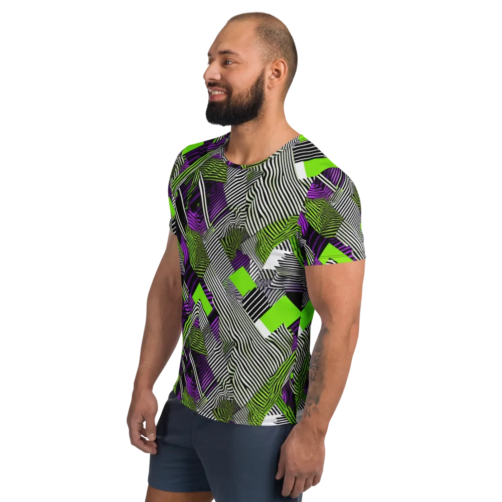 Neon Zebra Logic on Men's Athletic T-Shirt — Left