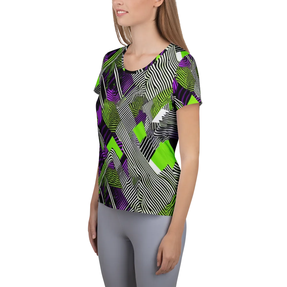 Neon Zebra Logic on Women's Athletic T-Shirt — Left