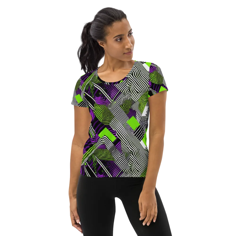 Neon Zebra Logic on Women's Athletic T-Shirt — Front
