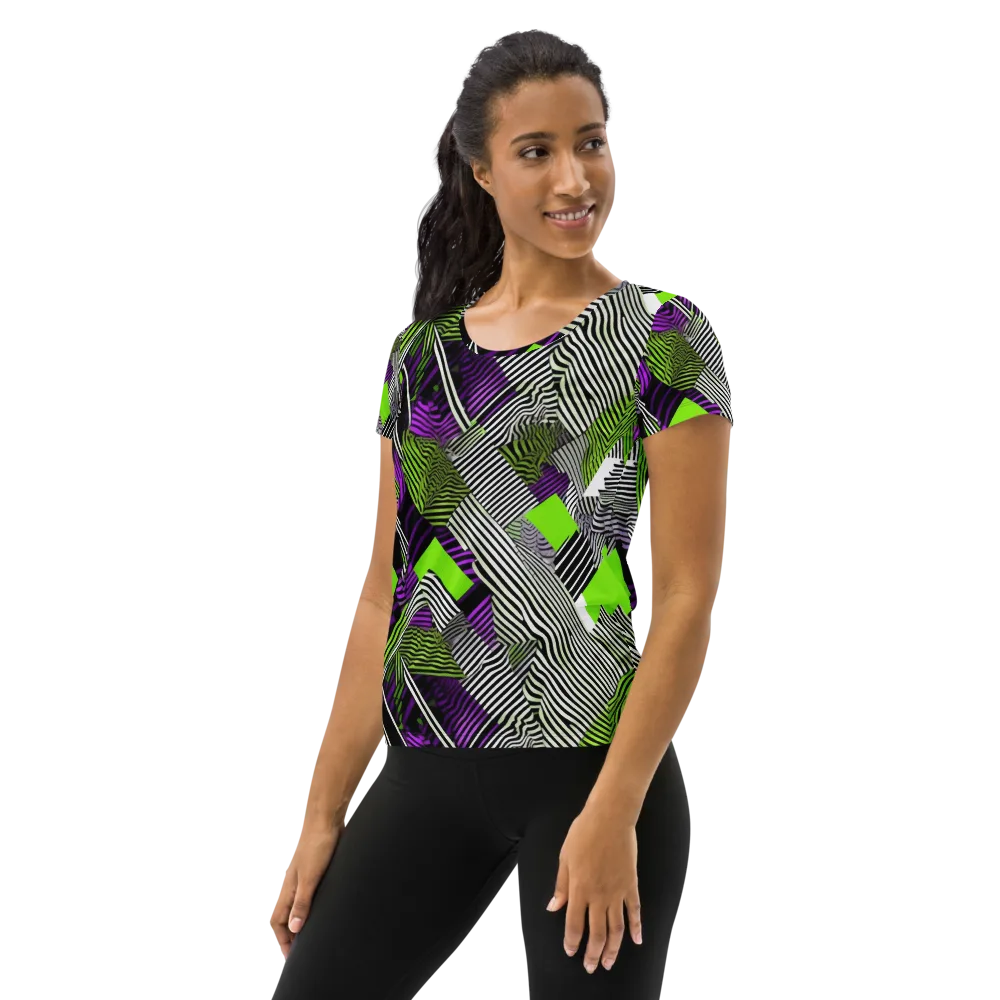 Neon Zebra Logic on Women's Athletic T-Shirt — Left