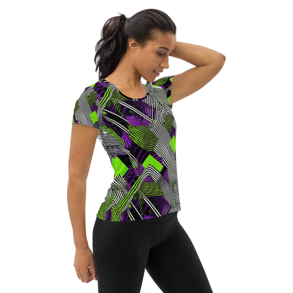 Neon Zebra Logic on Women's Athletic T-Shirt — Right