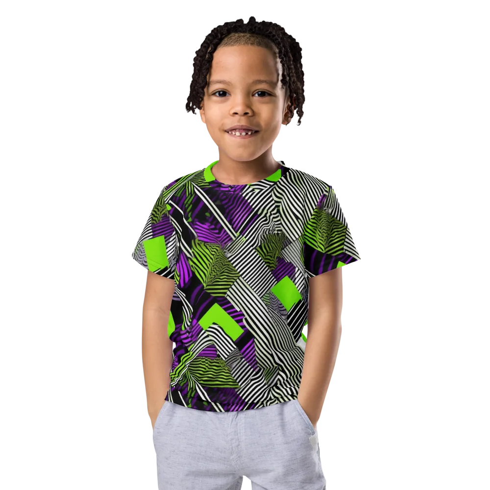 Neon Zebra Logic on Kids Crew Neck T-Shirt — Front
