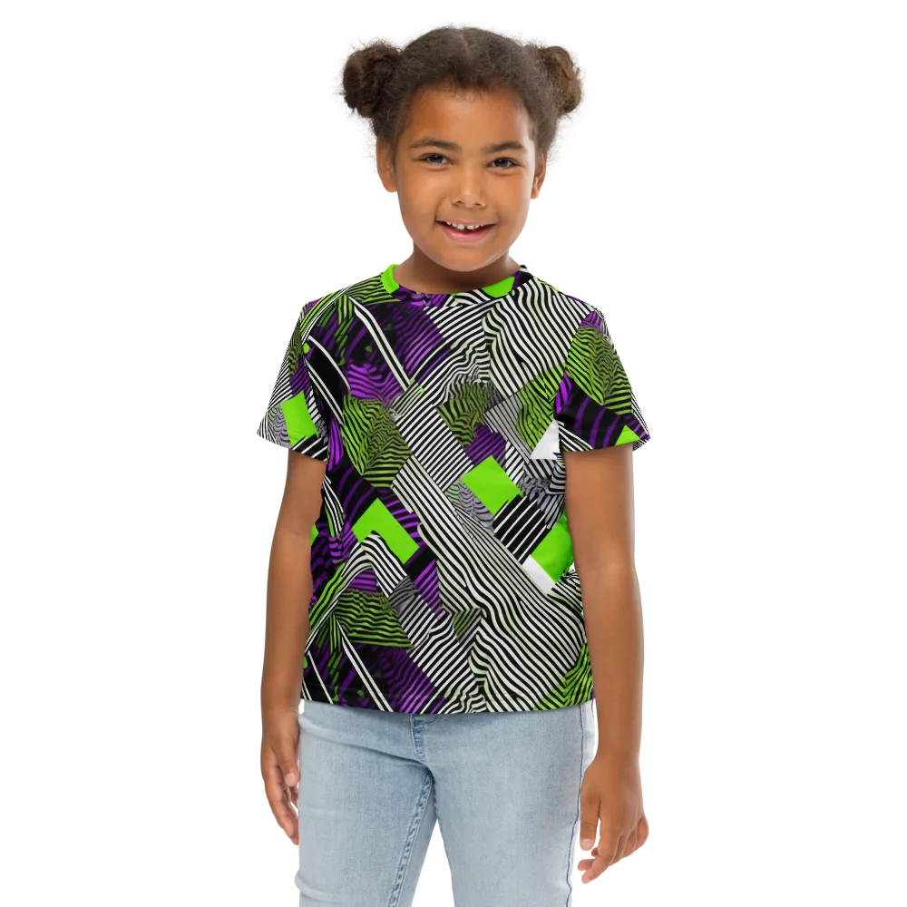 Neon Zebra Logic on Kids Crew Neck T-Shirt — Front