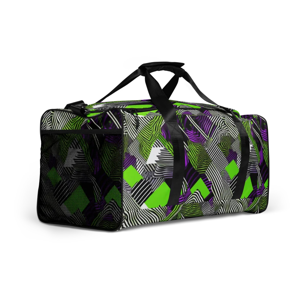 Neon Zebra Logic on Duffle Bag — Right Front