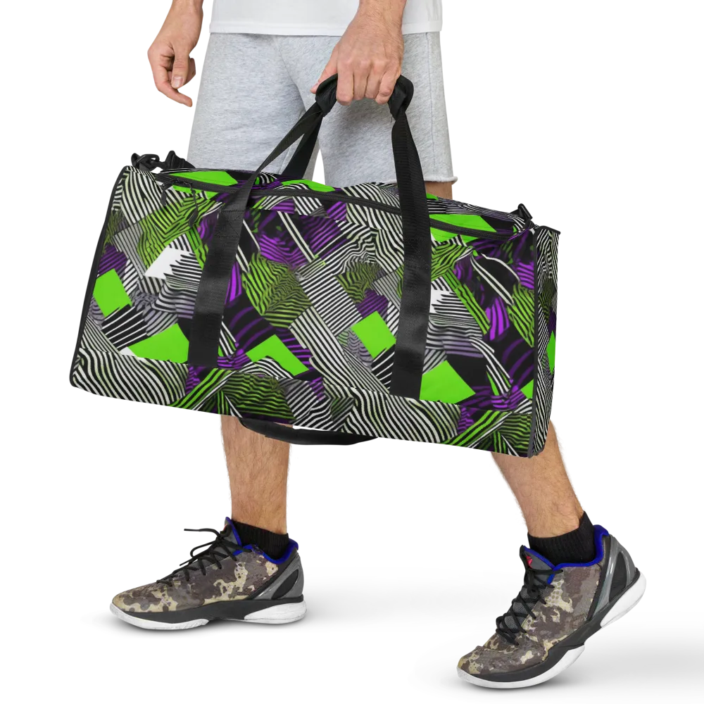Neon Zebra Logic on Duffle Bag — Front
