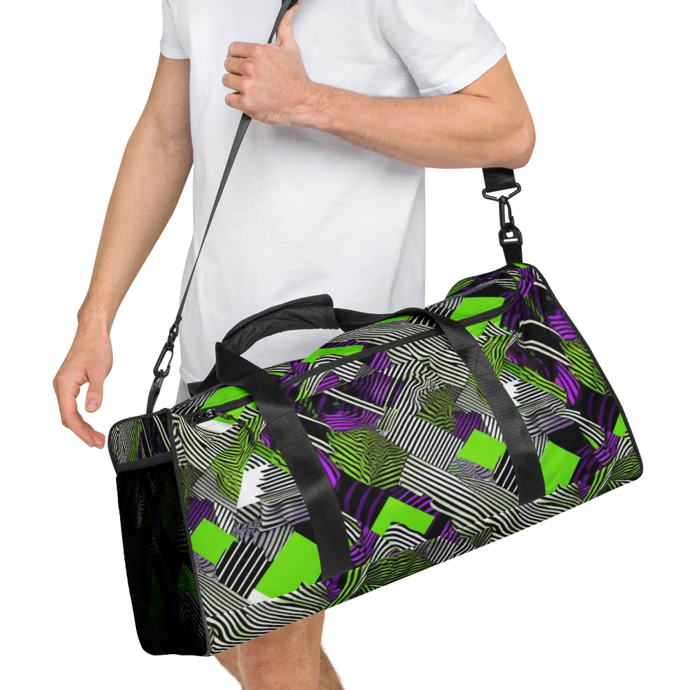 Neon Zebra Logic on Duffle Bag — Right Front